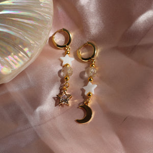 Moon and stars beaded earrings