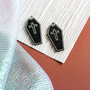 Coffin acrylic drop Halloween earrings