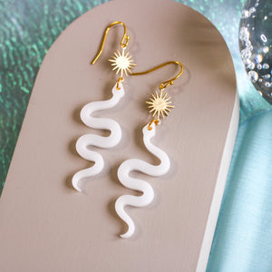 White snakes dangle earring resin Halloween
