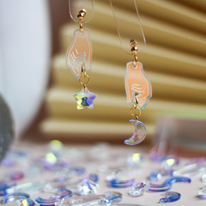 Mystical hands acrylic drop earrings